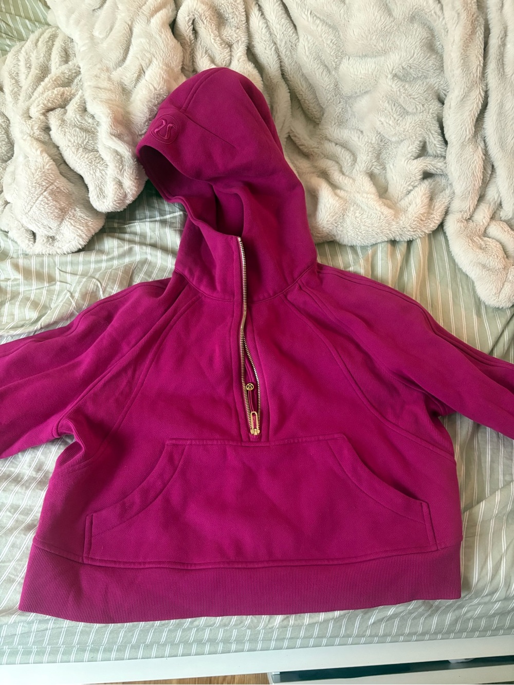 Cropped Magenta Half-Zip Hoodie